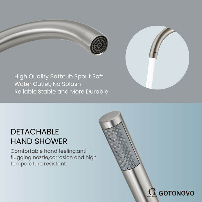 gotonovo Floor Mounted Freestanding Bathtub Filler with High Flow Brass Handheld Spray