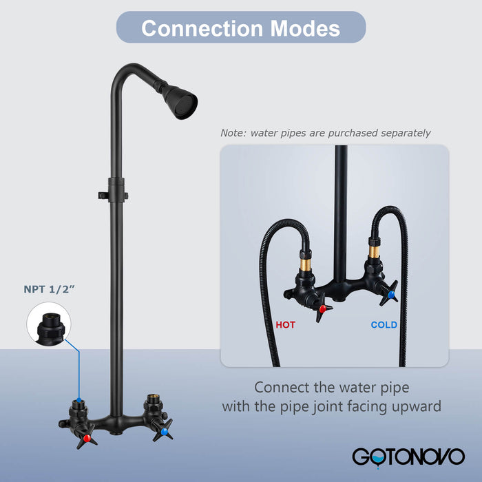 gotonovo Outdoor Shower Faucet Set Double Cross Handles Exposed Shower System Rainfall Shower Head Wall Mount Shower Fixture Kit Brass Mix Valve