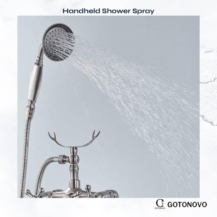 Tub Bathtub Clawfoot Faucet Deck Mount with Handheld Shower Telephone Shaped Sprayer Showerheld Double Cross Handle