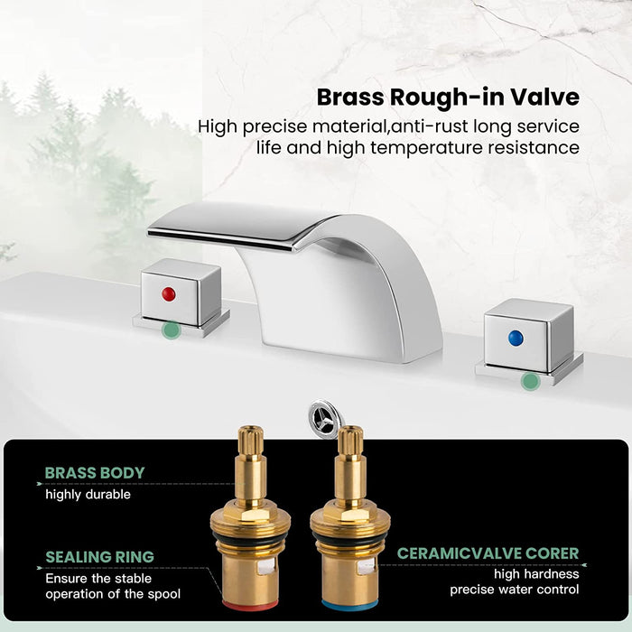 gotonovo Waterfall Widespread 3 Holes Bathroom Sink Faucet Deck Mounted 8-16 Inch Double Handles Commercial with Pop Up Drain