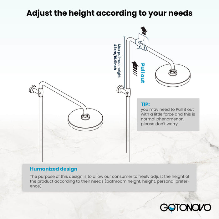 Gotonovo Exposed Shower System 8 Inch Rainfall Shower Head with Cylinder Hand Sprayer and Tub Spout Stainless Steel Bathroom Shower Faucet Fixture Wall Mount Triple Function