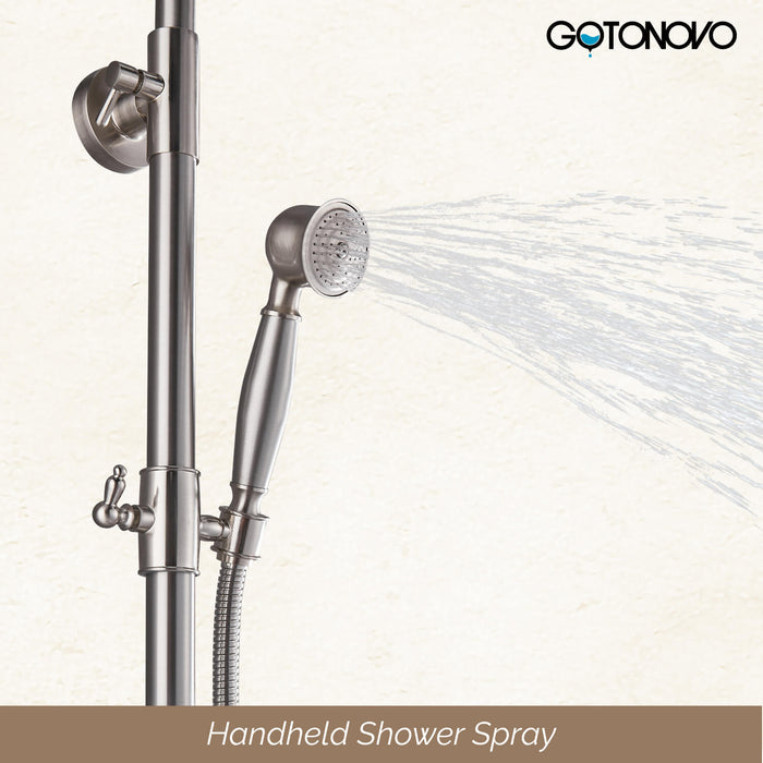 gotonovo Shower Fixture Exposed Pipe Shower System Brass 8 Inch Dual Functions Rainfall Overhead with Handheld Spray Solid Copper Diverter Bathroom Shower Faucet Combo Unit Set