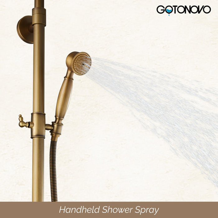 gotonovo Shower Fixture Exposed Pipe Shower System Brass 8 Inch Dual Functions Rainfall Overhead with Handheld Spray Solid Copper Diverter Bathroom Shower Faucet Combo Unit Set
