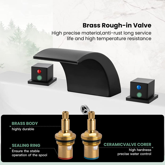 gotonovo Waterfall Widespread 3 Holes Bathroom Sink Faucet Deck Mounted 8-16 Inch Double Handles Commercial with Pop Up Drain