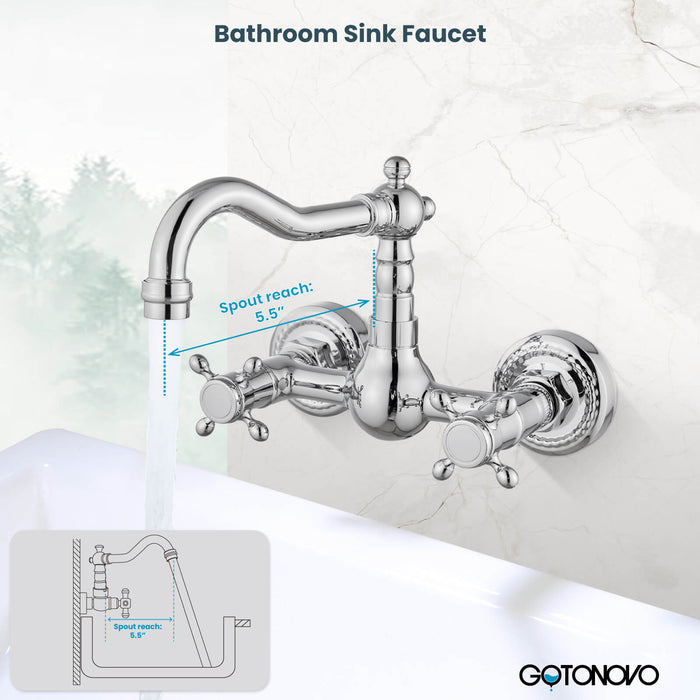 gotonovo Wall Mount Sink Faucet 6 Inch 2 Double Knobs Handle Vintage Kitchen Bathroom Mixer Tap