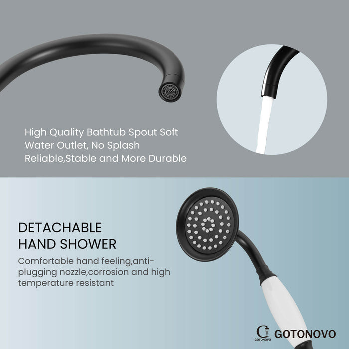 gotonovo Floor Mounted Freestanding Bathtub Filler with High Flow Brass Handheld Spray
