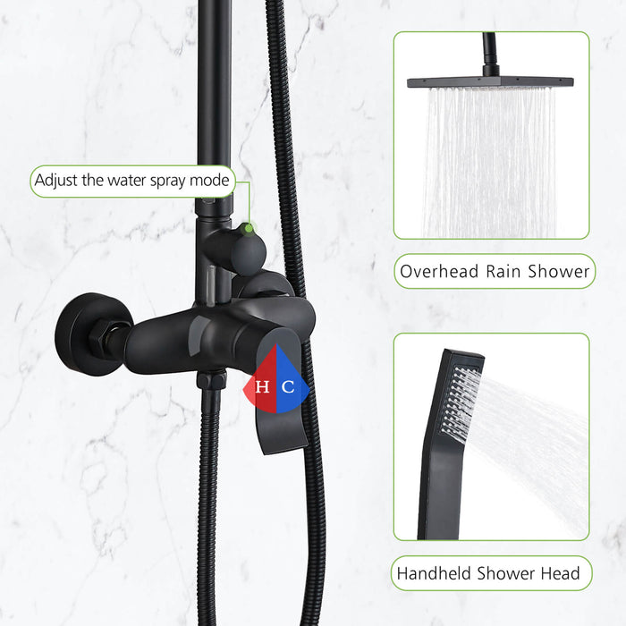 Gotonovo Exposed Shower System 8 Inch Square Swivel Rainfall Shower Head with Handheld Adjustable Complete Set Wall Mount