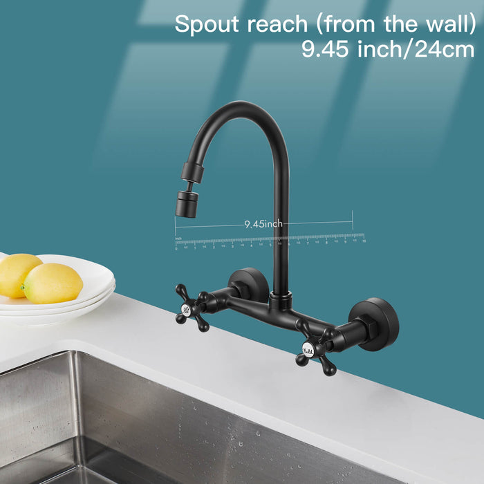 gotonovo Kitchen Sink Faucet Wall Mount 6 Inch+8inch Center Adjustable Hole Distance Kitchen Wall Faucets 360 Degree Swivel Spout Double Cross Handles