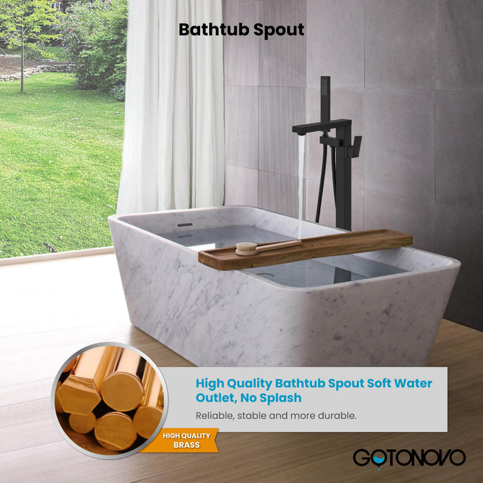 gotonovo Freestanding Bathtub Faucet Floor Mount Tub Filler Single Handle Brass Tap with Hand Shower and 360 Degree Swivel Spout