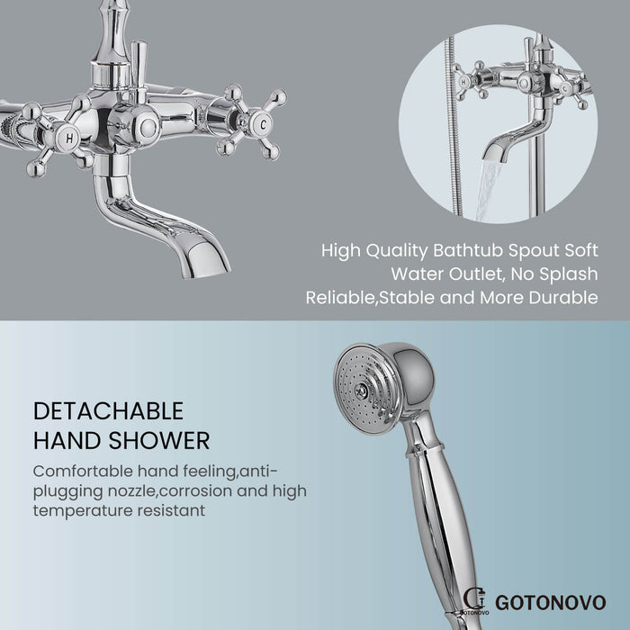 gotonovo Freestanding Bathtub Faucet Floor Mount Tub Filler Double Cross Knobs Bathroom Mixing Tap with Handheld Shower Telephone Shape