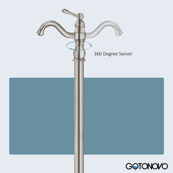Gotonovo Brushed Nickel Freestanding Bathtub Faucet Swivel Spout Single Handle Floor Mount Tub Filler Bathtub Mixer Tap