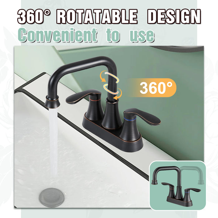 gotonovo Swivel Spout 2 Handle Lever Lavatory Bathroom Vessel Sink Faucet 4-Inch Centerset Deck Mount Mixer Tap with Metal Pop-up Drain Overflow and Faucet Supply Lines