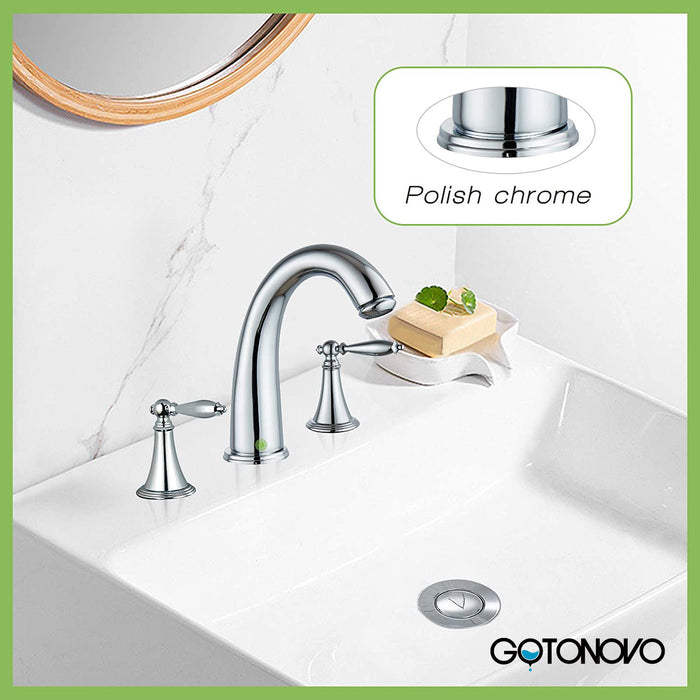 gotonovo Widespread 3 Hole Bathroom Sink Faucet Double Lever Handle 8 Inch Mixer Tap with Pop Up Drain with Overflow Deck Mount