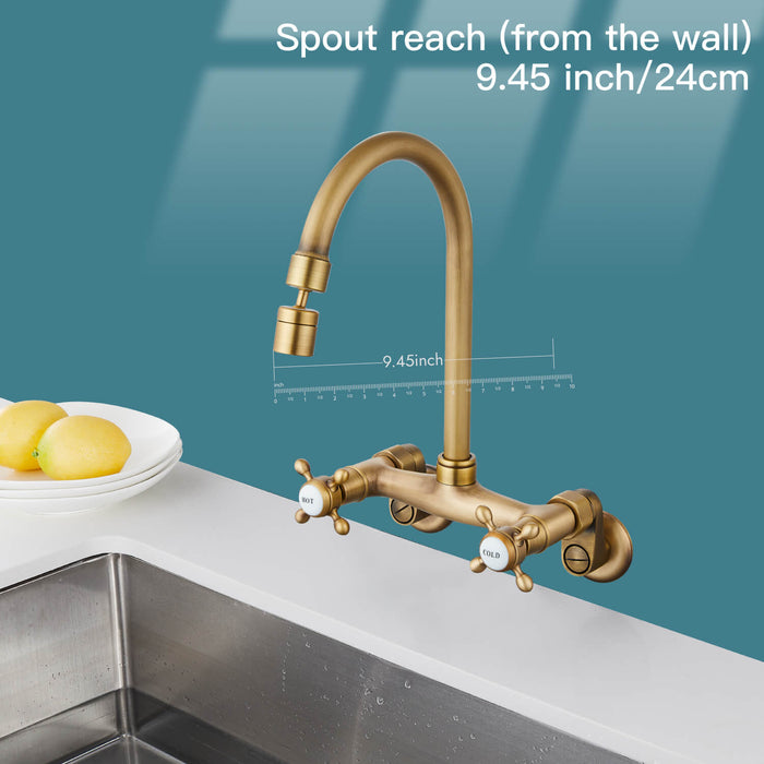 Gotonovo Aanrechtkraan Wandmontage 6 Inch+8inch Midden Verstelbare Gatafstand Keuken Wandkranen 360 Graden Draaibare Uitloop Dubbele Kruisgrepen 