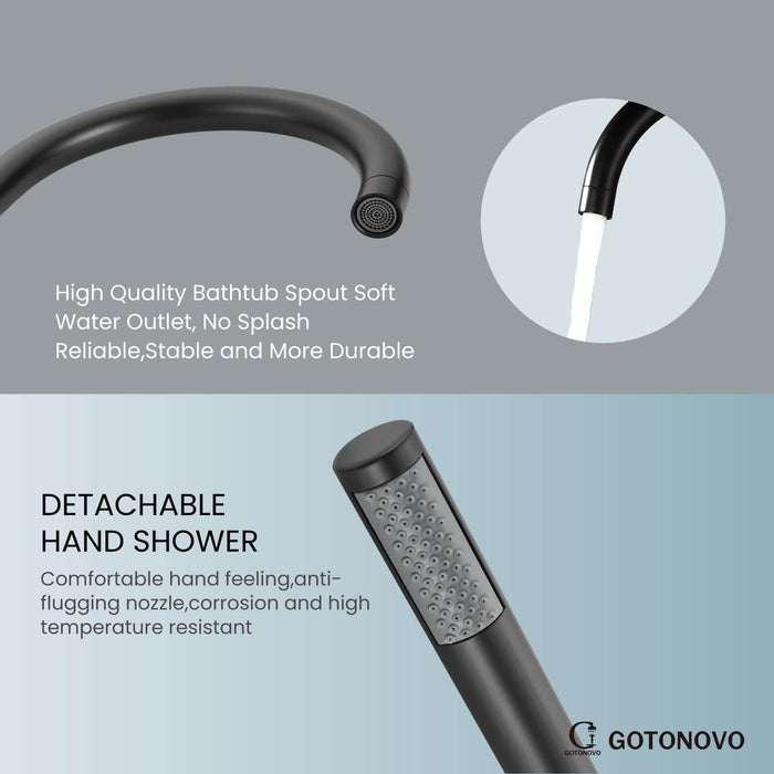 gotonovo Floor Mounted Freestanding Bathtub Filler with High Flow Brass Handheld Spray
