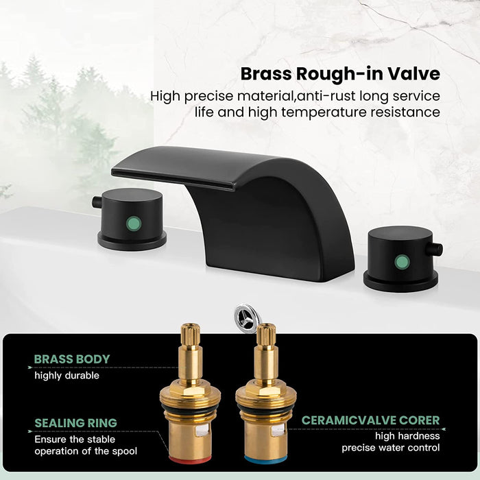 Waterfall Widespread 3 Holes Bathroom Sink Faucet Deck Mounted 8-16 Inch Double Handles Commercial with Pop Up Drain