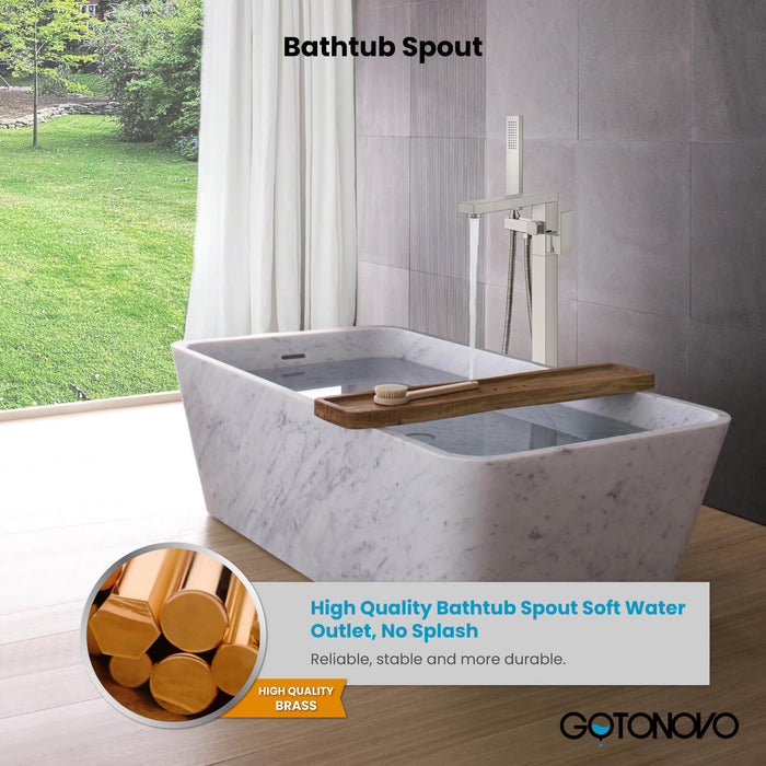 gotonovo Freestanding Bathtub Faucet Floor Mount Tub Filler Single Handle Brass Tap with Hand Shower and 360 Degree Swivel Spout