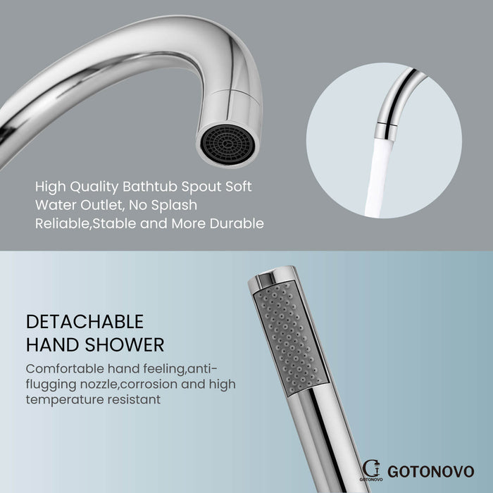 gotonovo Floor Mounted Freestanding Bathtub Filler with High Flow Brass Handheld Spray