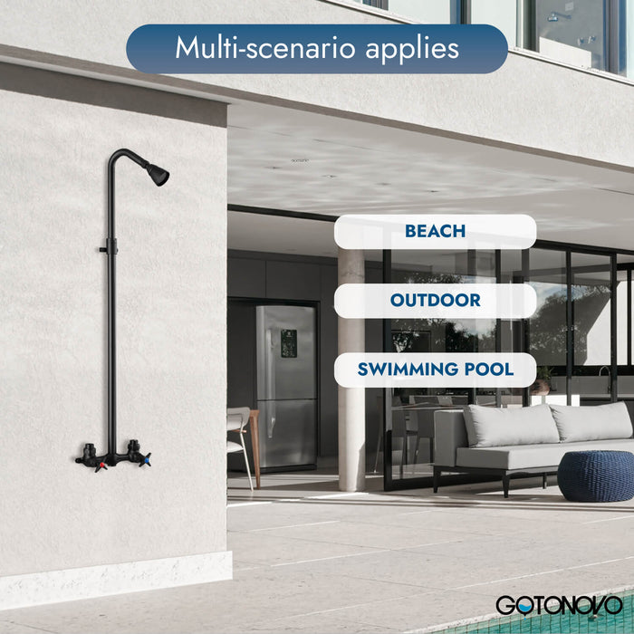 gotonovo Matte Black Outdoor Shower Kit Faucet Wall Mounted Adjustable slider Shower Fixtures Dual Cross Handles Brass Mixer Valve Adjustable Utility Shower Head Exposed Shower System