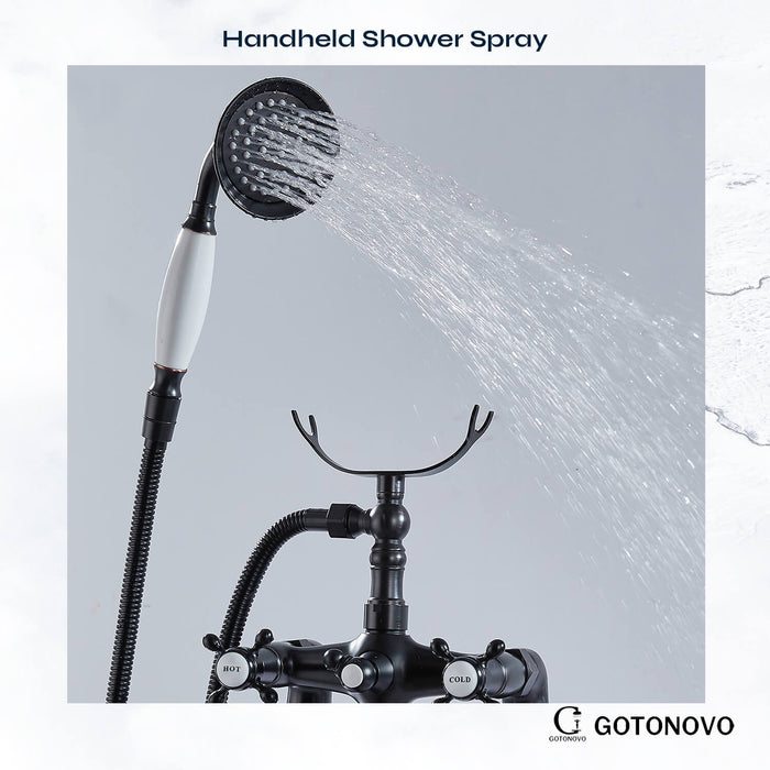 Gotonovo Badrandcombinaties Badkuipkraan Clawfoot met handdouche 6 inch Telefoonvormige sproeier Doucheheld dubbele kruisgreep 