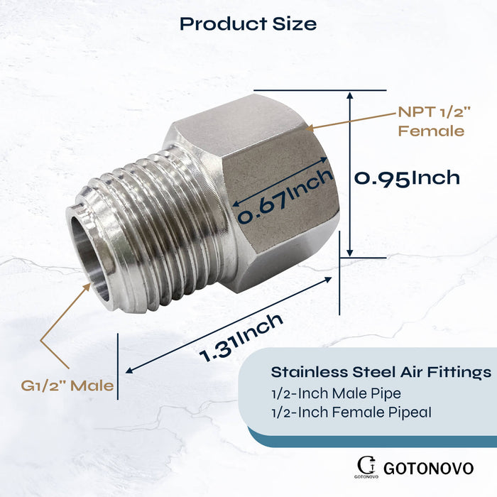 G1/2 Inch Female To NPT1/2 Inch Male Threads Adapter Shower Fixture 304SS Material Sink Faucet Stainless Steel 2 Pack