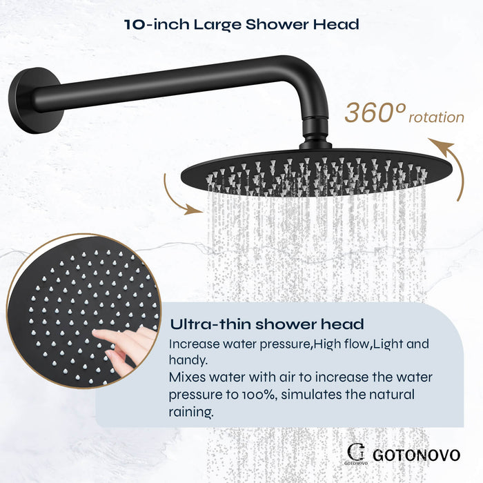 gotonovo Shower System 10 Inch  Rain Shower Head with Handheld Spray Luxury Wall Mount Shower Combo Set Rough-in Valve and Shower Trim Included Bathroom 304 Stainless Steel