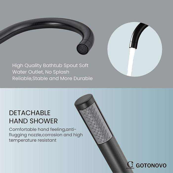 gotonovo Freestanding Bathtub Filler Oil Rubbed Bronze Floor Mounted Tub Faucet with Hand Held Shower High Flow Brass Mixer Taps Swivel Spout