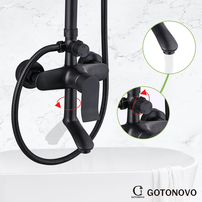 Gotonovo blootgesteld douchesysteem 8 inch vierkante draaibare regendouchekop met handbediende verstelbare complete set wandmontage 
