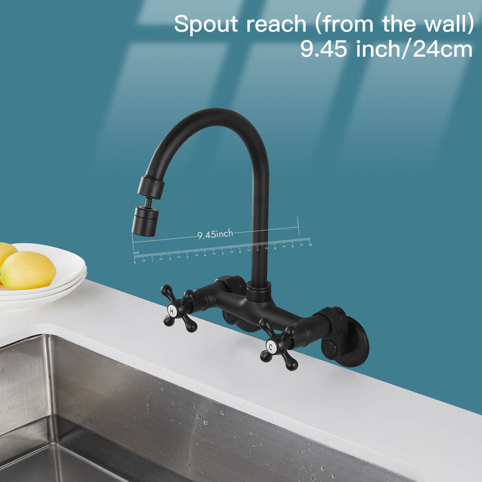 Gotonovo Aanrechtkraan Wandmontage 6 Inch+8inch Midden Verstelbare Gatafstand Keuken Wandkranen 360 Graden Draaibare Uitloop Dubbele Kruisgrepen 