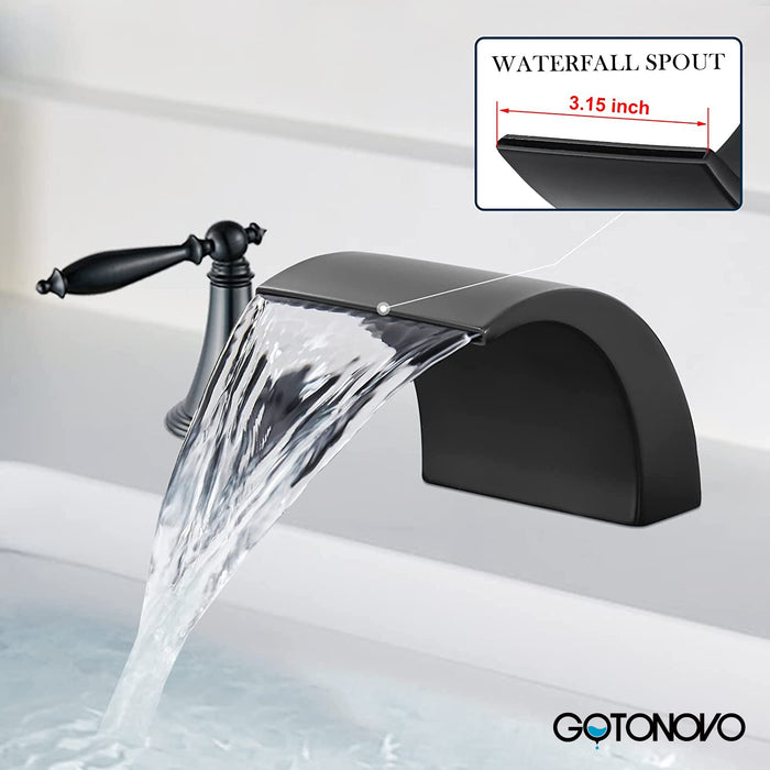 gotonovo Bathroom Widespread Sink Faucet Waterfall Spout 8 16 Inch Dual Handles Three Holes Deck Mount Pop Up Drain with Overflow Bathtub Basin Mixer Tap Commercial