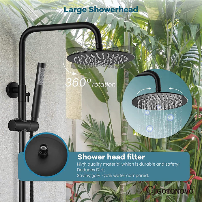 gotonovo Outdoor Shower Faucet SUS304 Shower Fixture System Combo Set Double Cross Handle Rainfall Shower Head High Pressure Hand Spray Wall Mount 2 Function 8 inch