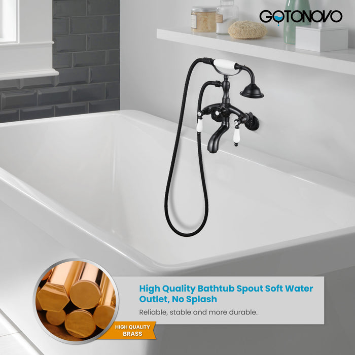 Gotonovo Clawfoot Bathtub Faucet Wall Mount Hand Held Shower Faucet Set Double Lever Handle with 6 Inch Center with Adapter Adjustable Swing Arms