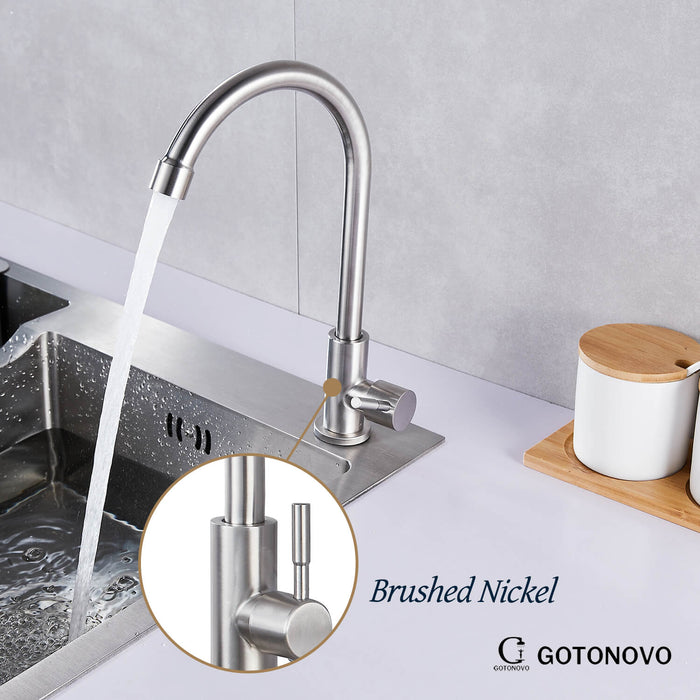 gotonovo Stainless Steel Cold Water Kitchen Sink Faucet Brushed Nickel Bathroom Single Handle Bar Faucet Faucet Single Temperature Water Only Silver Rotatable