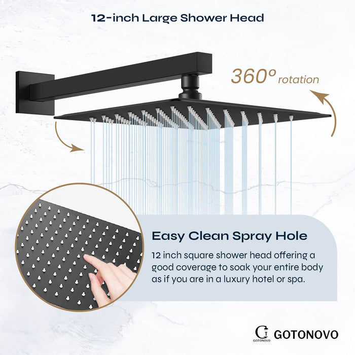 gotonovo Rainfall Shower System with Tub Spout Mixer Shower Combo Set 3 Function Wall Mounted Shower Head Handheld Shower Bathroom Luxury Rain Rough-in Valve Body and Trim Kit