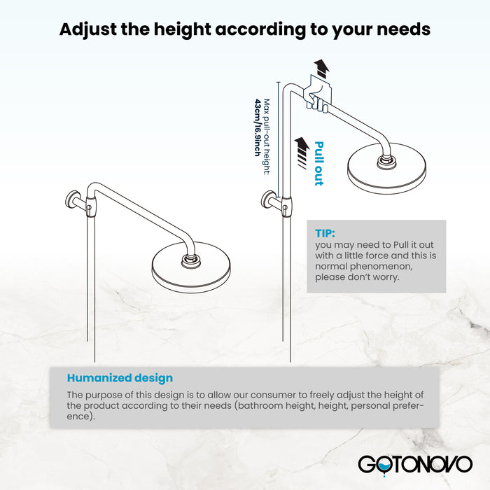 Gotonovo Exposed Shower System 304 Stainless Steel Shower Head with 2 in 1 Cylinder Handheld Spray 2 Function Wall Mount Single Handle