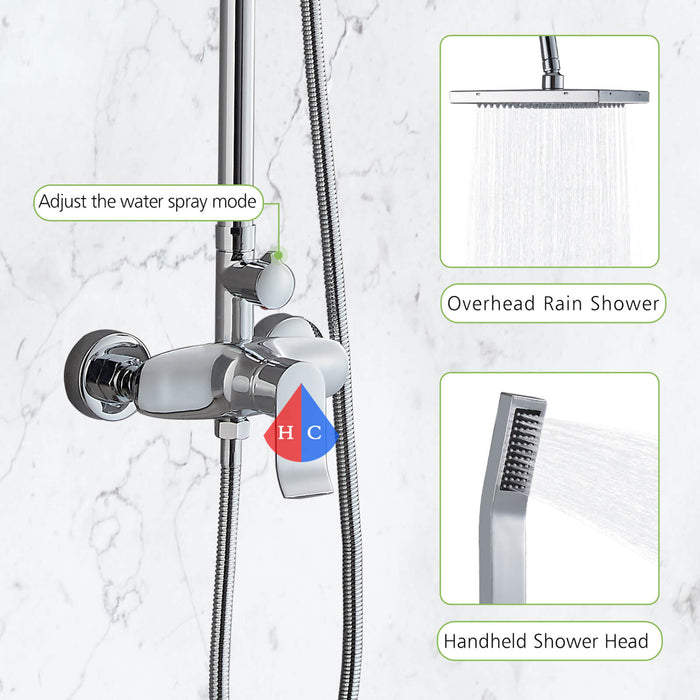 Gotonovo Exposed Shower System 8 Inch Square Swivel Rainfall Shower Head with Handheld Adjustable Complete Set Wall Mount