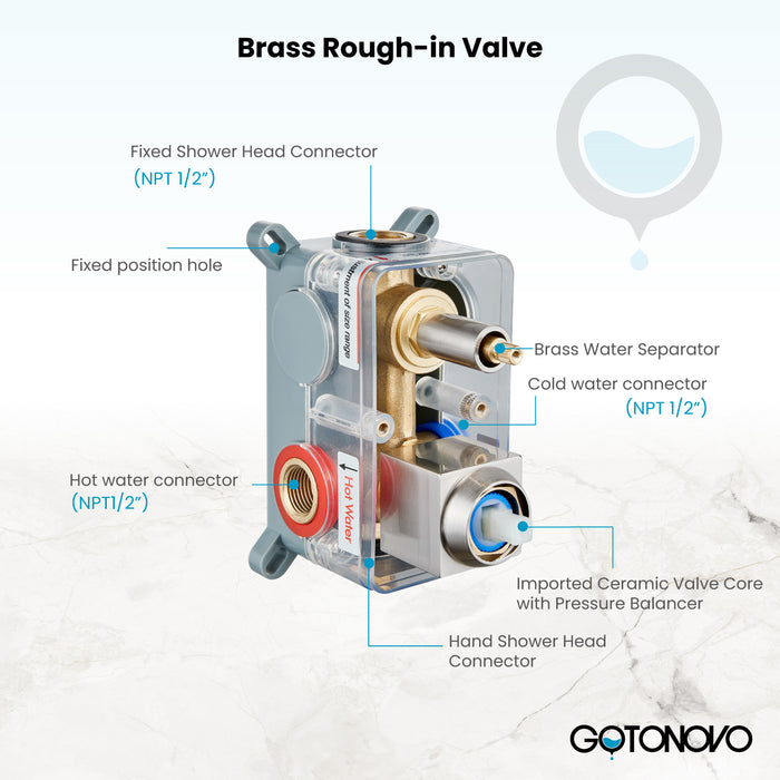 gotonovo Rain Shower Combo Set Wall Mounted  2-Function Rainfall Shower Head With Handheld Spray Rough-in Valve Body and Trim Included