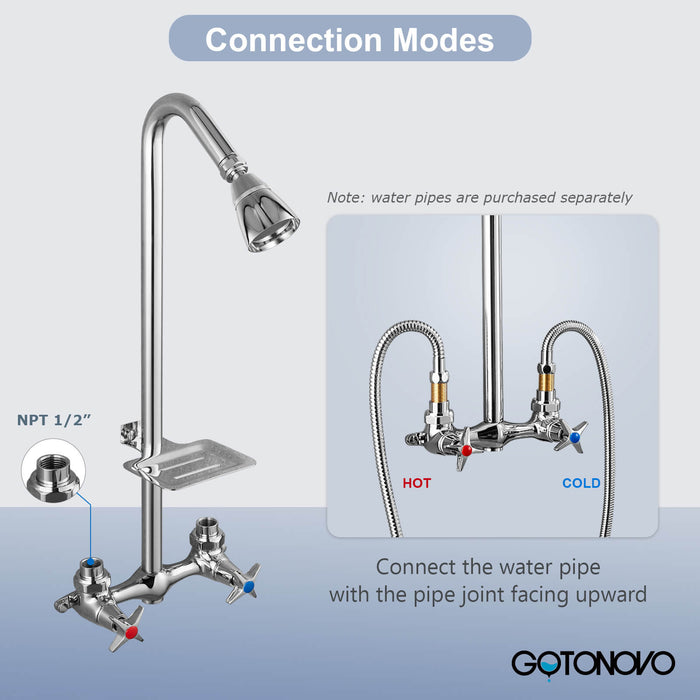 gotonovo Outdoor Shower Faucet Set Double Cross Handles Exposed Shower System Rainfall Shower Head Wall Mount Shower Fixture Kit Brass Mix Valve