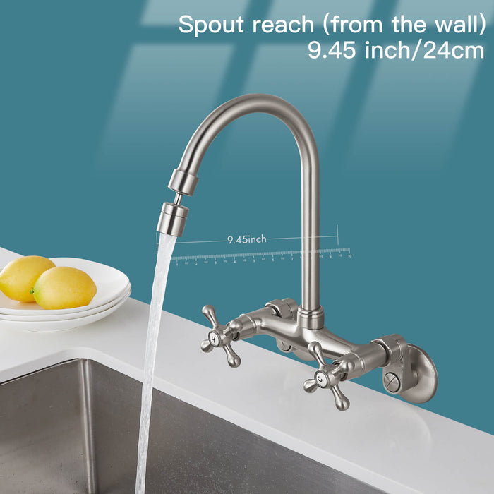 Gotonovo Aanrechtkraan Wandmontage 6 Inch+8inch Midden Verstelbare Gatafstand Keuken Wandkranen 360 Graden Draaibare Uitloop Dubbele Kruisgrepen 