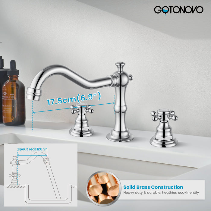 Gotonovo Victorian Widespread Three Holes Deck Mounted Bathroom Sink Faucet with Pop Up Drain with Overflow