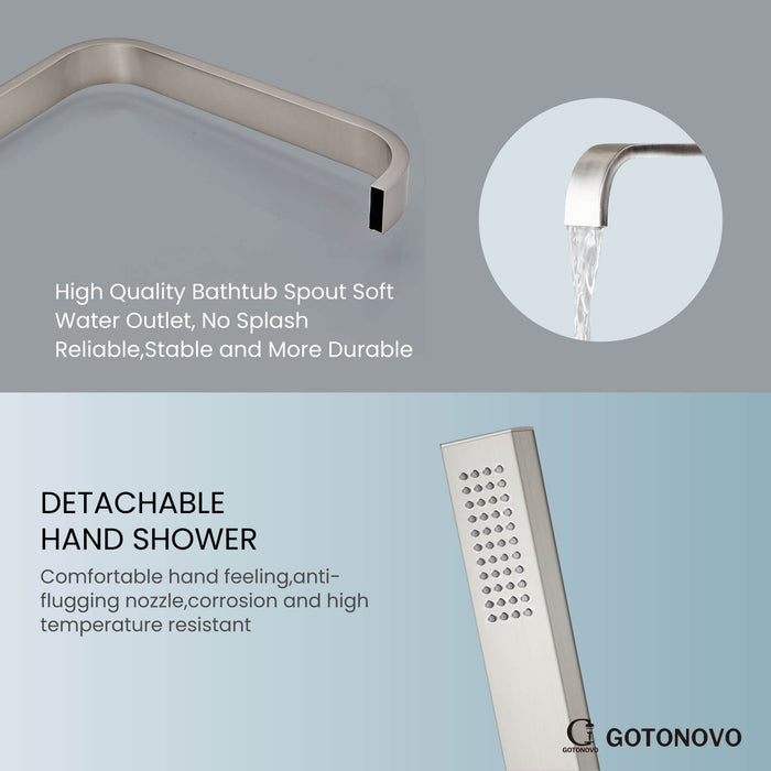 gotonovo Floor Mount Freestanding Tub Filler Single Handle Brass 360-degree swivel spout Tub Faucets with Handheld Shower