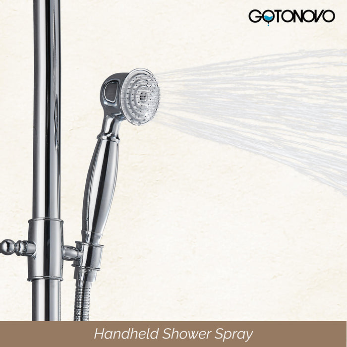 gotonovo Shower Fixture Exposed Pipe Shower System Brass 8 Inch Dual Functions Rainfall Overhead with Handheld Spray Solid Copper Diverter Bathroom Shower Faucet Combo Unit Set