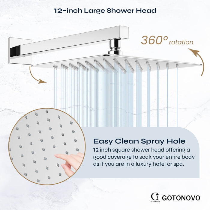 gotonovo Rainfall Shower System with Tub Spout Mixer Shower Combo Set 3 Function Wall Mounted Shower Head Handheld Shower Bathroom Luxury Rain Rough-in Valve Body and Trim Kit