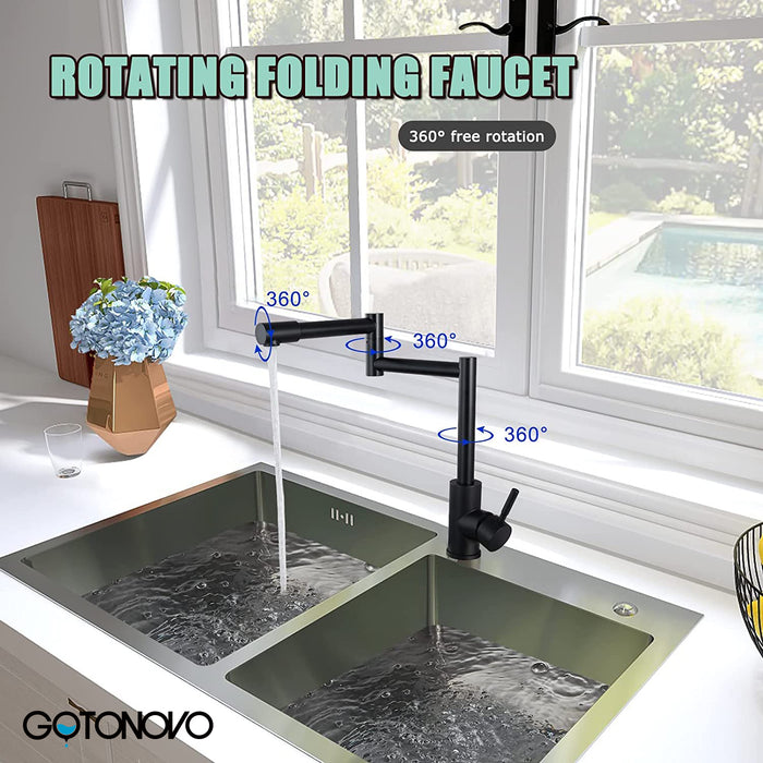 gotonovo Pot Filler Faucet Deck Mounted Single Handle Double Joints Free Rotating Modern Deck Mounted Countertop Retractable Commercial Kitchen Sink Faucet Stainless Steel