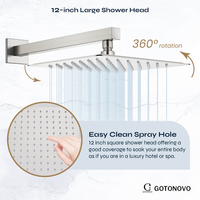 gotonovo Regendouchesysteem met baduitloop Mixer Douchecombinatieset 3 Functies Wandgemonteerde douchekop Handdouche Badkamer Luxe Rain Rough-in ventiellichaam en afwerkingsset 