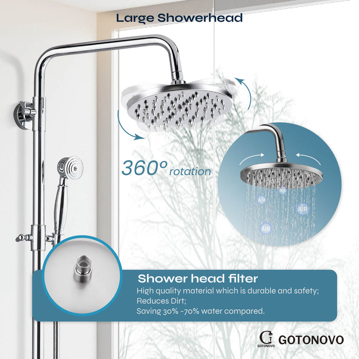 gotonovo Exposed Shower Fixture Set Single Handle Shower Faucet Combo System Unit Set Dual Function 8 Inch Rain Shower Head