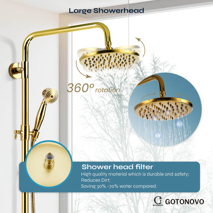 gotonovo Exposed Shower Set 8inch Top Shower Double Knobs cross Handle with Tub Spout Triple Function Shower Fixture System Set