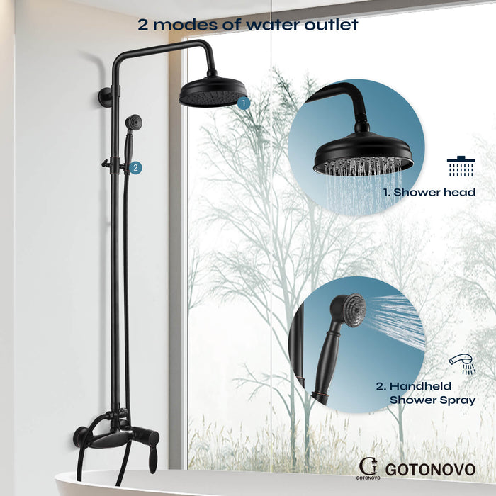 gotonovo douchesysteem douchekraan set 8 inch ronde regendouchekop 360 draaibaar met handsproeier wandmontage enkele handgreep 