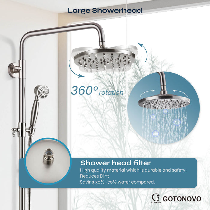 gotonovo Exposed Shower Fixture Set Single Handle Shower Faucet Combo System Unit Set Dual Function 8 Inch Rain Shower Head