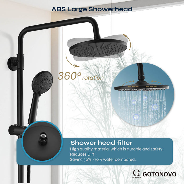 gotonovo Exposed Shower Set 8inch Top Shower Double Knobs cross Handle with Tub Spout Triple Function Shower Fixture System Set